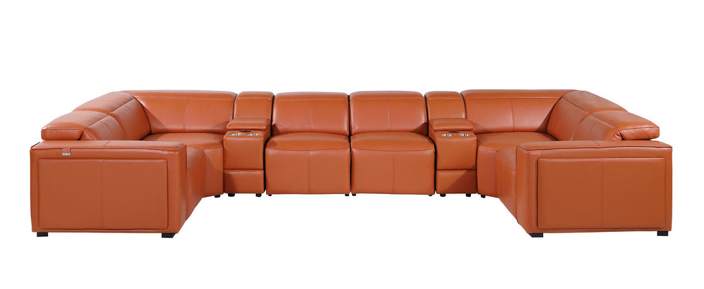 1224 Divanitalia 8-Piece U-Shaped Sectional Sofa in Top Grain Italian Leather with 4 Power Recliners & Power Headrests