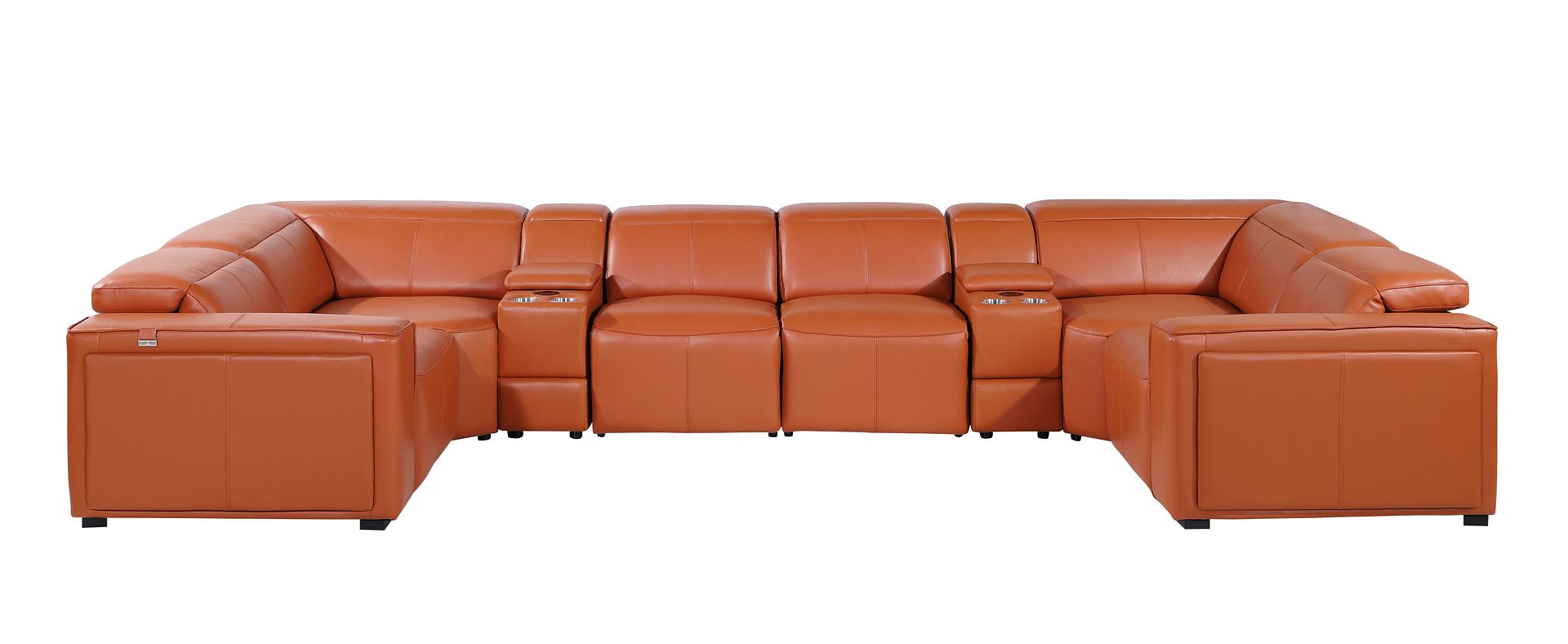 1224 Divanitalia 8-Piece U-Shaped Sectional Sofa in Top Grain Italian Leather with 4 Power Recliners & Power Headrests