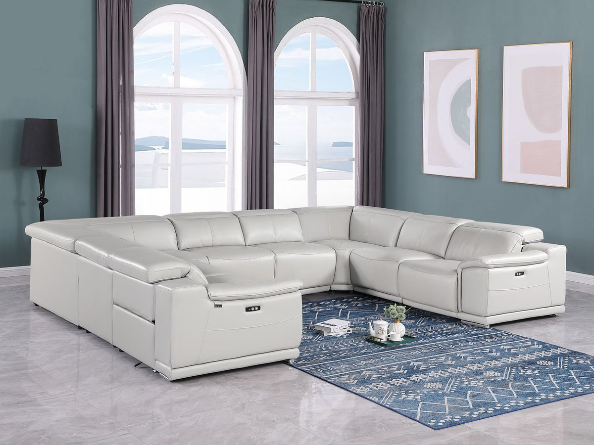 9762 Divanitalia 8-Piece U-Shaped Top Grain Italian Leather Sectional Sofa with 4 Power Recliners - Light Grey - SKU 9762-LT-GREY-8PC-4PWR-U-NC-SECT-GROUP