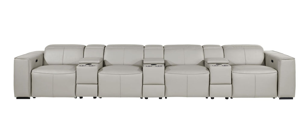 1224 Divanitalia 7-Piece Modular Power Reclining Sofa in Top Grain Italian Leather with 4 Power Recliners & Power Headrests