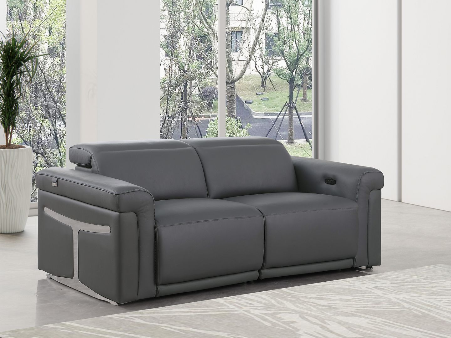 1126 Divanitalia 2-Piece Modular Power Reclining Loveseat in Top Grain Italian Leather with 2 Power Recliners & Power Headrests - Dark Grey - SKU 1126-DK_GREY-2.2-HT