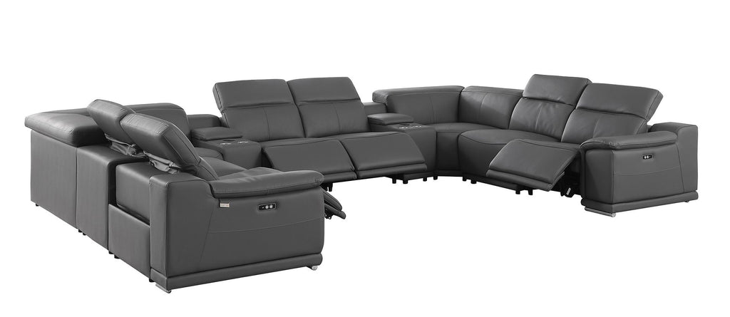 9762 Divanitalia 10-Piece U-Shaped Top Grain Italian Leather Sectional Sofa with 4 Power Recliners