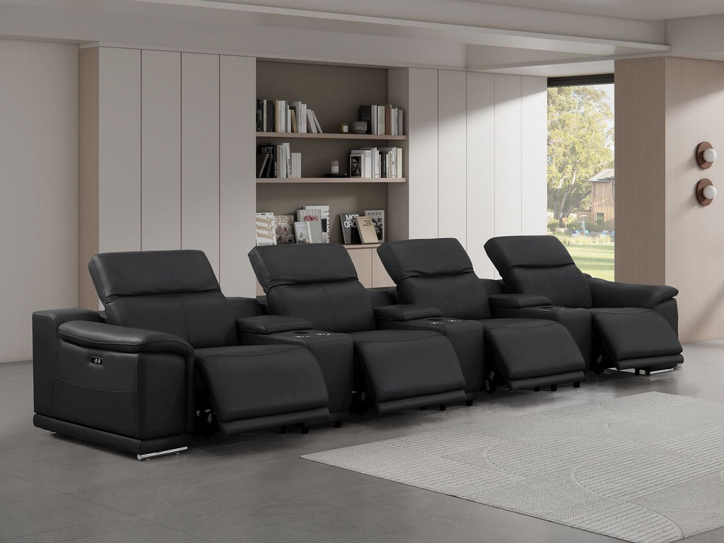 2679 Genuine Leather Sofa with 4 Power Recliners, Power Headrests & 3 Storage Consoles