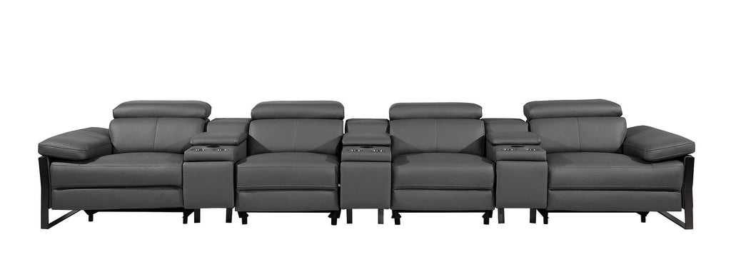 1246 Divanitalia Modular Power Triple Reclining Triple Console Sofa with Power Reclining Headrests - Top Grain Italian Leather