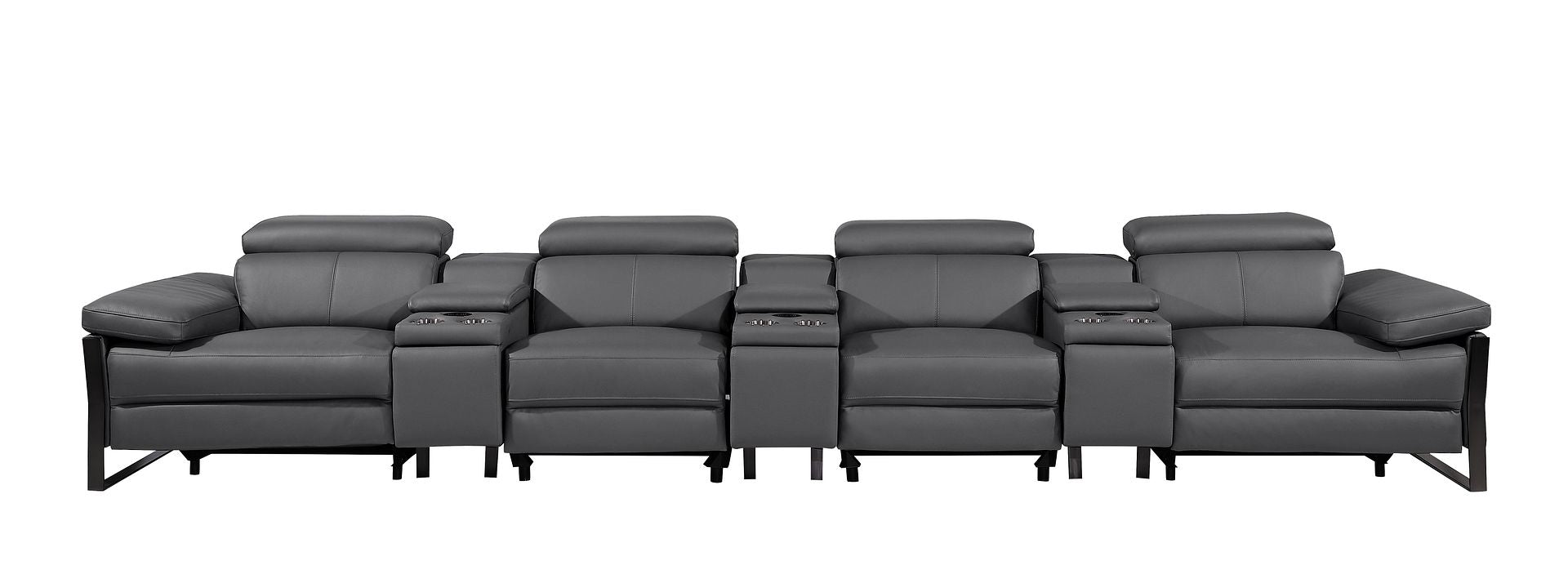 1246 Divanitalia Modular Power Triple Reclining Triple Console Sofa with Power Reclining Headrests - Top Grain Italian Leather