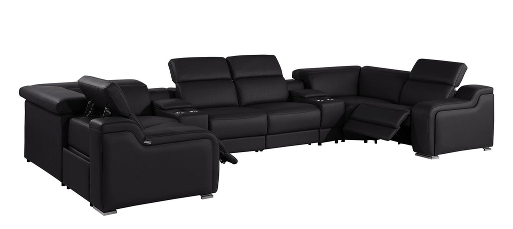1116 Divanitalia 8-Piece U-Shaped Sectional Sofa in Top Grain Italian Leather with 2 Power Recliners & Power Headrests - Black - SKU 1116-BLACK-8PC-2PWR-U-SECTIONAL-GROUP - view 5