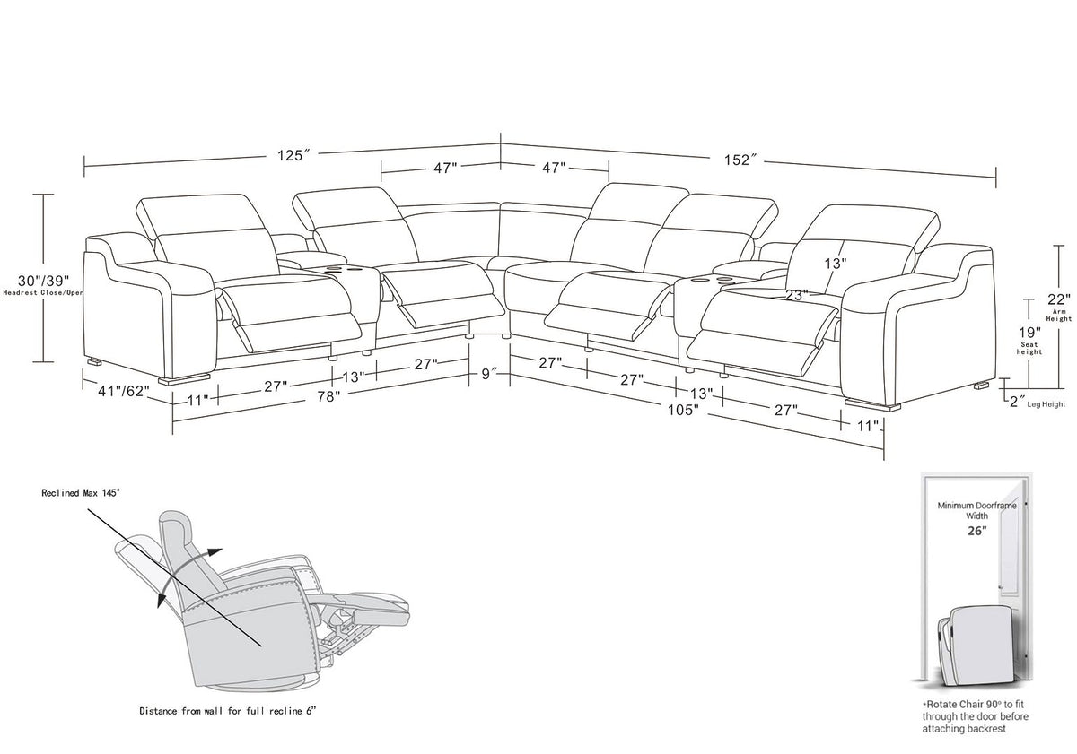 1116 Divanitalia 8-Piece L-Shaped Sectional Sofa in Top Grain Italian Leather with 4 Power Recliners & Power Headrests - White - SKU 1116-WHITE-8PC-4PWR-SECTIONAL - GROUP - view 14