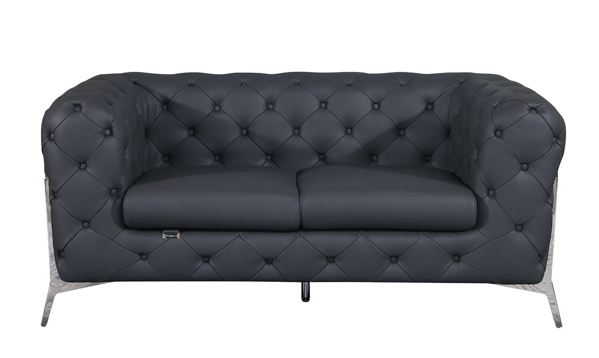 970 Divanitalia 2-Piece Sofa Set in Top-grain Italian Leather - Dark Grey - SKU 970- DARK GRAY 2PC (S/L) - GROUP - view 3