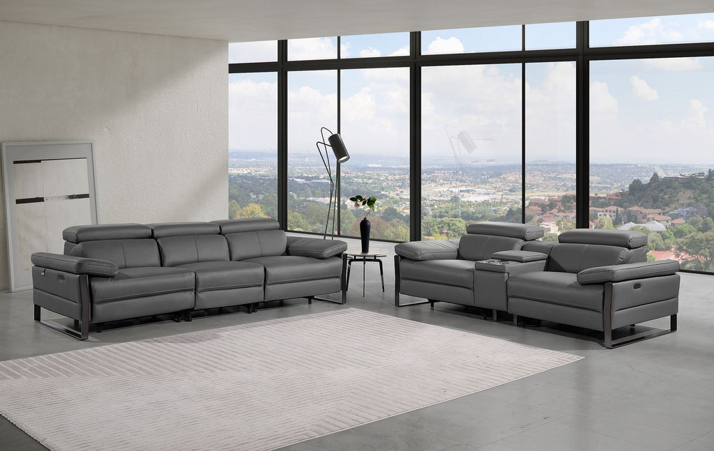 1246 Divanitalia Modular Power Triple Reclining Sofa and Console Loveseat Set with Power Headrests - Top Grain Italian Leather - Dark Grey - SKU 1246-DK-GREY-6.5-HT-2PC