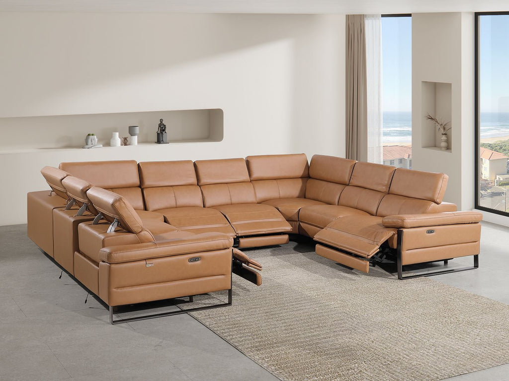 1246 Divanitalia 8-Piece U-Shaped Modular Power Reclining Sectional Sofa with 4 Power Recliners and Power Headrests - Top Grain Italian Leather
