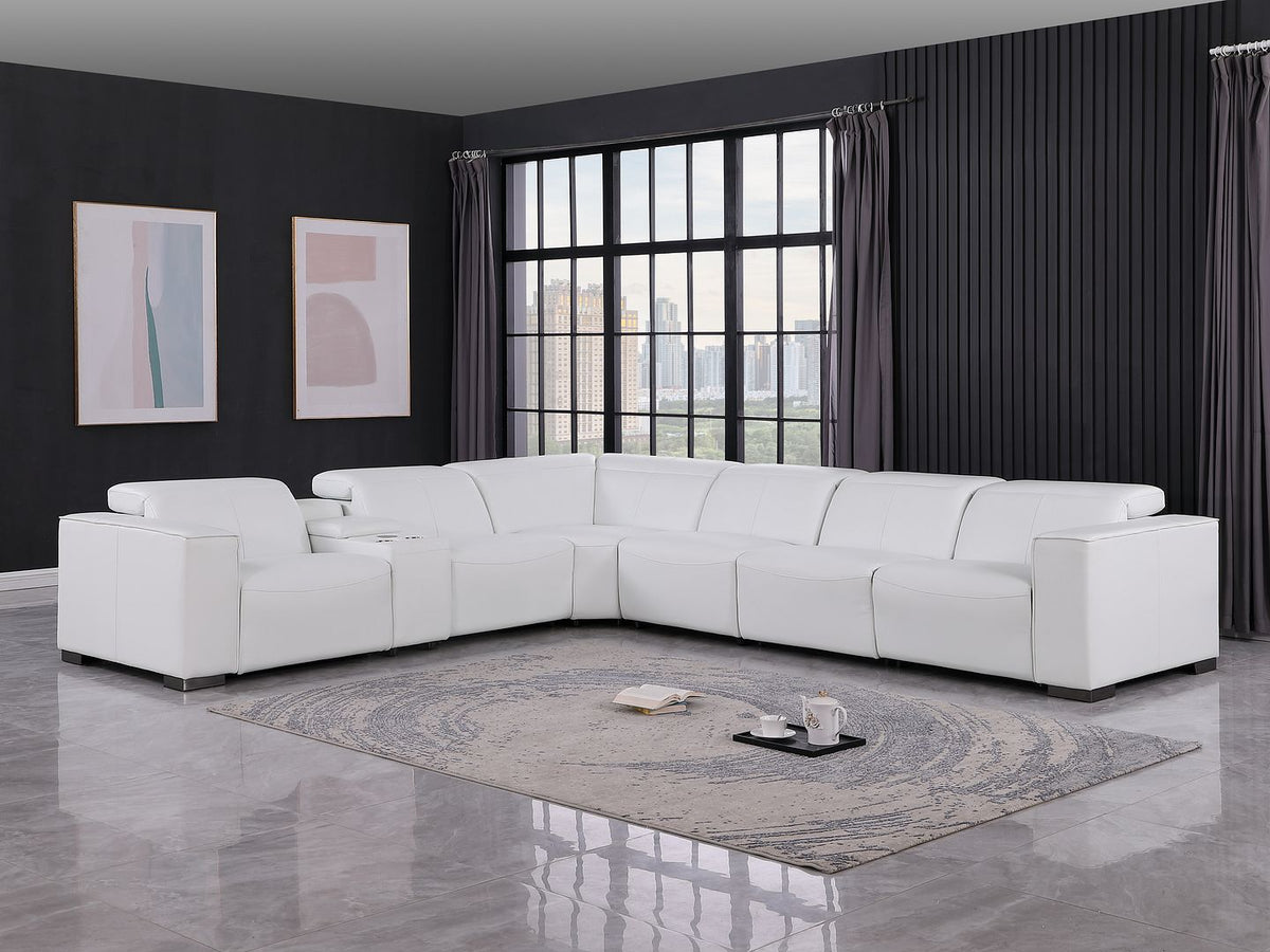 1208 7 Piece L-Shaped Leather Reclining Sectional Sofa with 4 Power Recliners - White - SKU 1208-WHITE-7PC-4PWR-SECTIONAL-GROUP