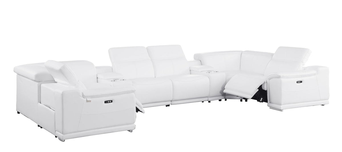 9762 Divanitalia 8-Piece U-Shaped Top Grain Italian Leather Sectional Sofa with 2 Power Recliners - White - SKU 9762-WHITE-8PC-2PWR-U-SECTIONAL-GROUP - view 4