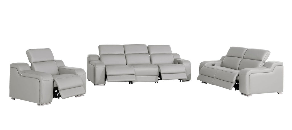 1116 Divanitalia 6-Piece Modular Power Reclining Sofa, Loveseat & Chair Set in Top Grain Italian Leather with 5 Power Recliners & Power Headrests - Light Grey - SKU 1116-LT_GREY-6.5-HT-3PC - view 4