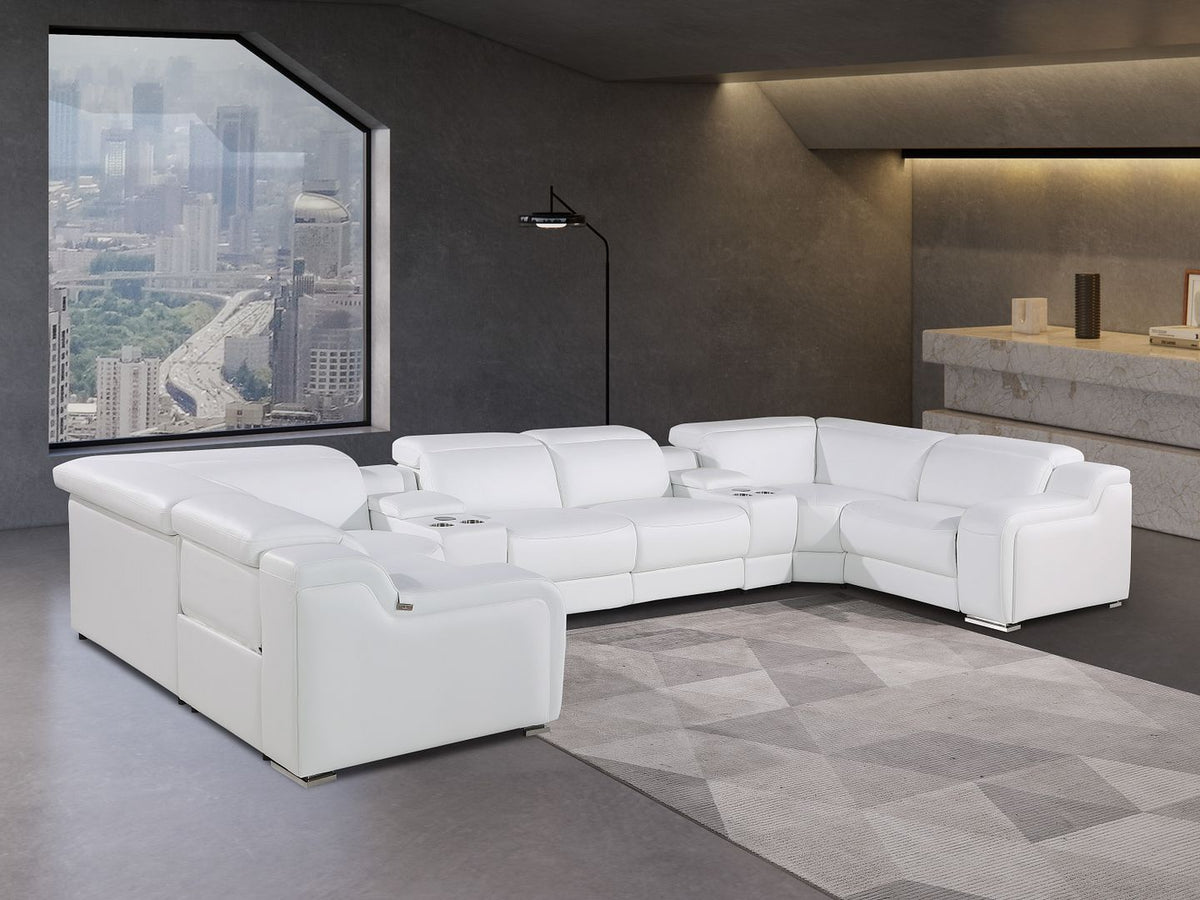 1116 Divanitalia 8-Piece U-Shaped Sectional Sofa in Top Grain Italian Leather with 2 Power Recliners & Power Headrests - White - SKU 1116-WHITE-8PC-2PWR-U-SECTIONAL-GROUP