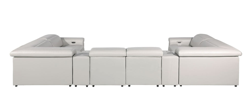 1126 Divanitalia 8-Piece U-Shaped Sectional Sofa in Top Grain Italian Leather with 2 Power Recliners & Power Headrests