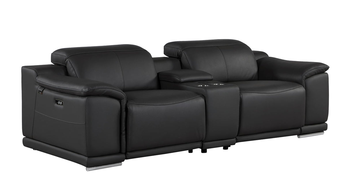 9762 Divanitalia 6-Piece Modular Power Reclining Sofa and Console Loveseat Set with 5 Power Recliners in Top Grain Italian Leather - Black - SKU 9762-BLACK-6.5-HT - view 9