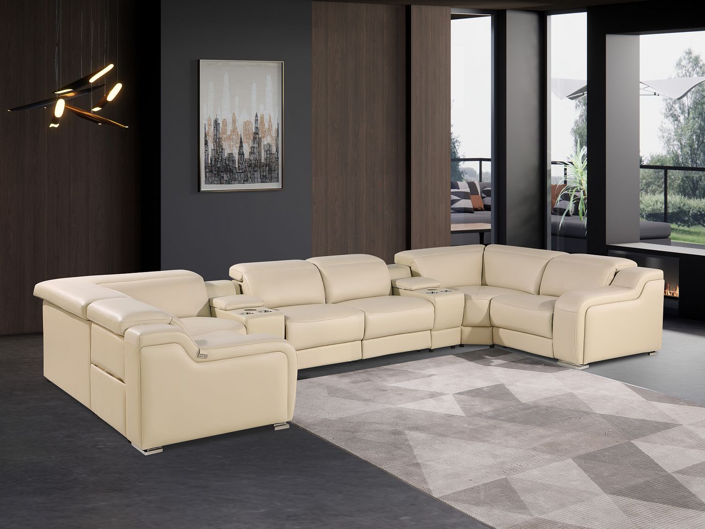 1116 Divanitalia 10-Piece U-Shaped Sectional Sofa in Top Grain Italian Leather with 4 Power Recliners & Power Headrests - Beige