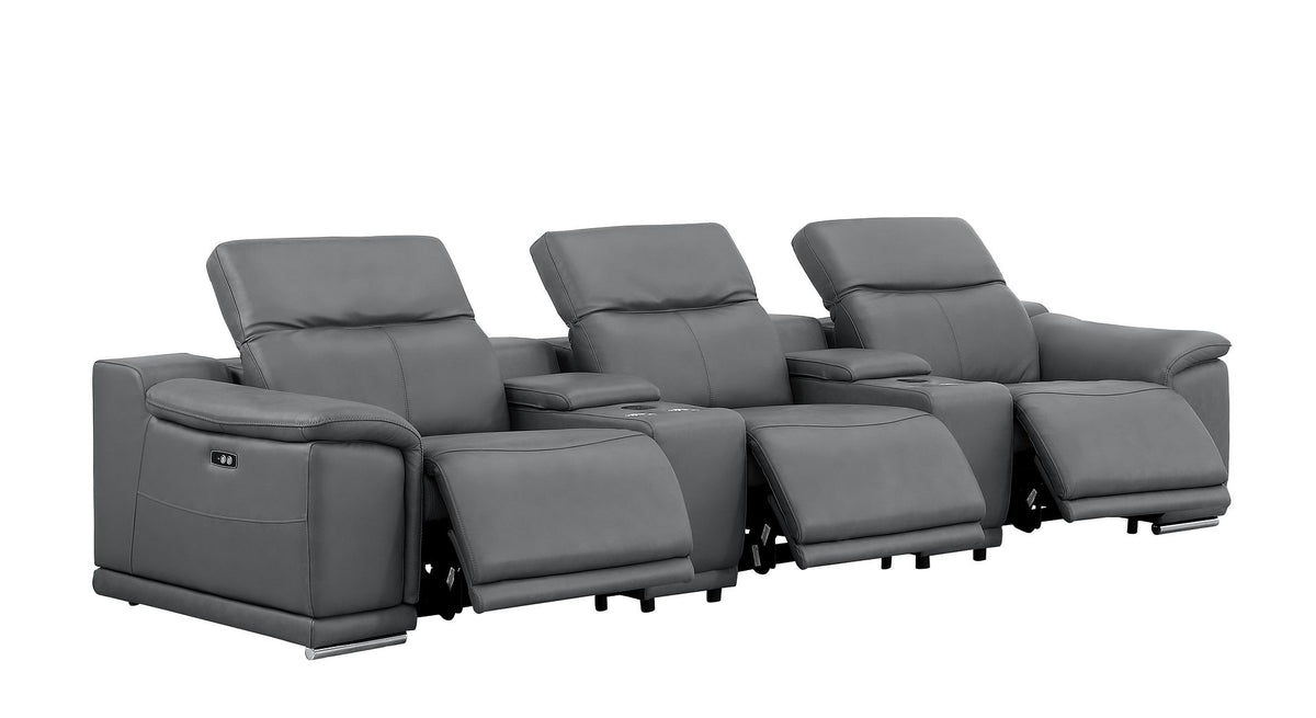 2679 Genuine Leather Sofa with 3 Power Recliners & Dual Storage Consoles - Dark Grey - SKU 2679-DK-GRAY-5.3-S-HT - view 4