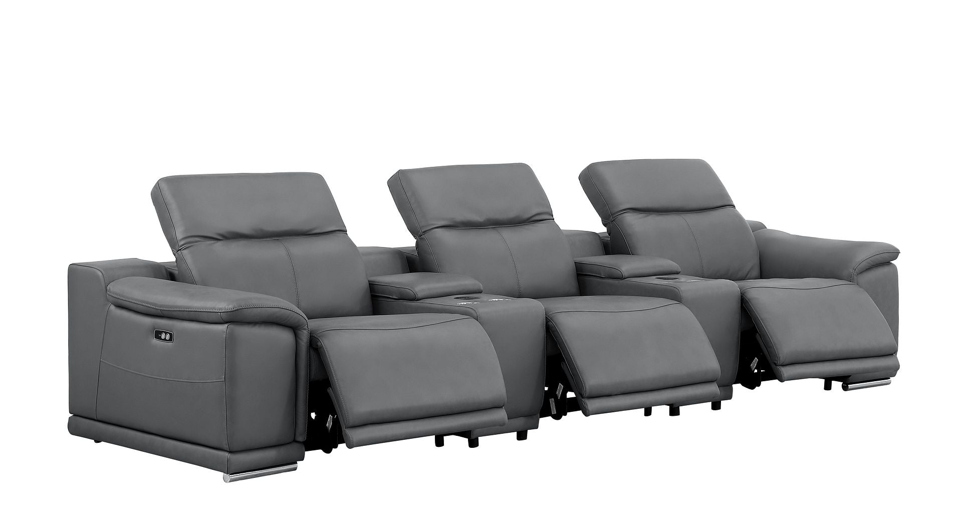 2679 Genuine Leather Sofa with 3 Power Recliners & Dual Storage Consoles