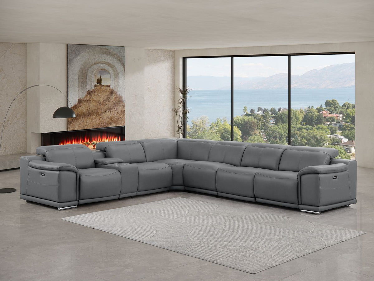 2679 7-Piece L-Shaped Power Reclining Sectional Sofa in Genuine Leather - 3 Recliners - Dark Grey - SKU 2679-DK-GRAY-7PC-3PWR-L-SECT