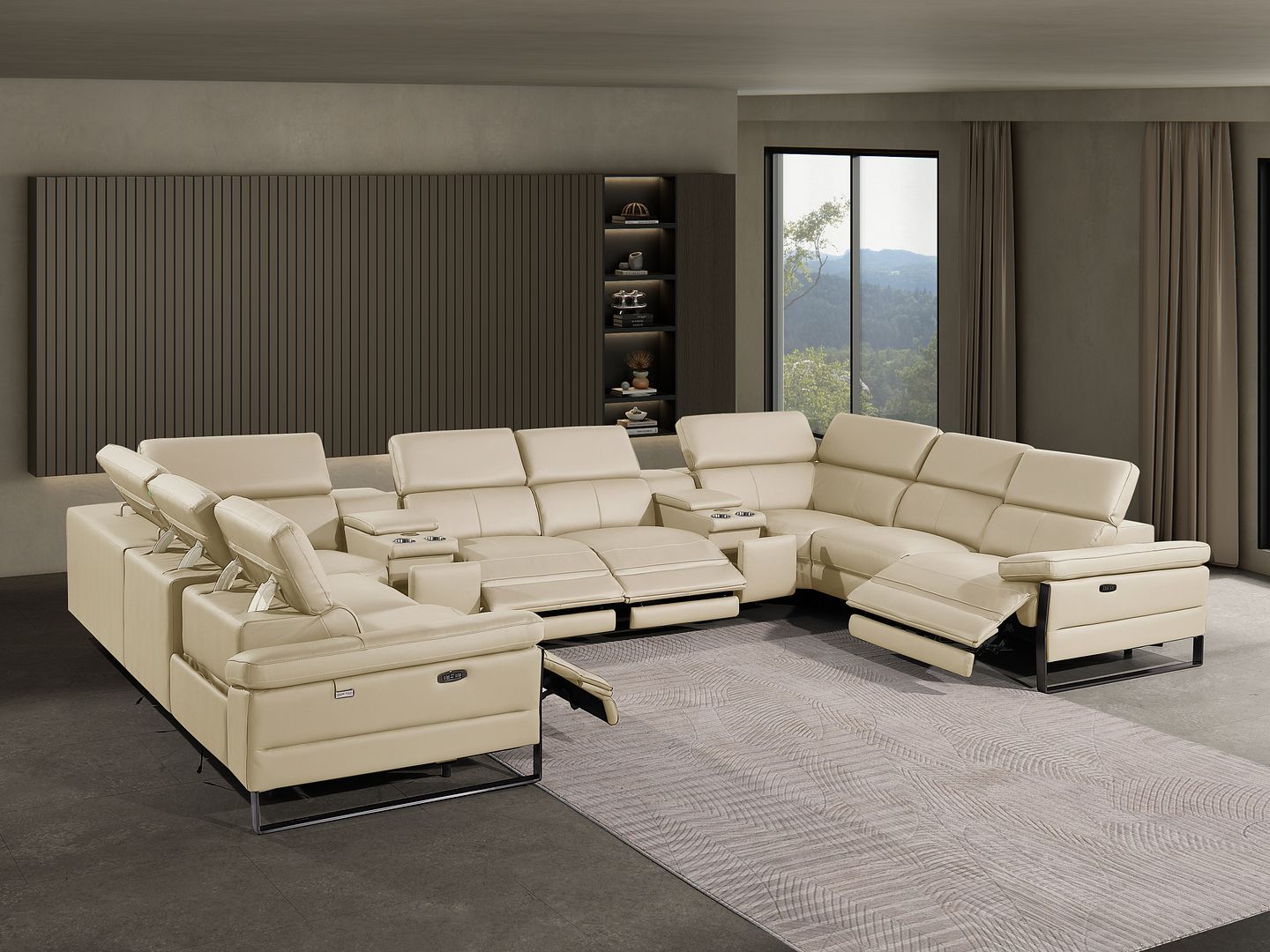 1246 Divanitalia 10-Piece U-Shaped Modular Power Reclining Sectional Sofa with 4 Power Recliners and Power Headrests - Top Grain Italian Leather