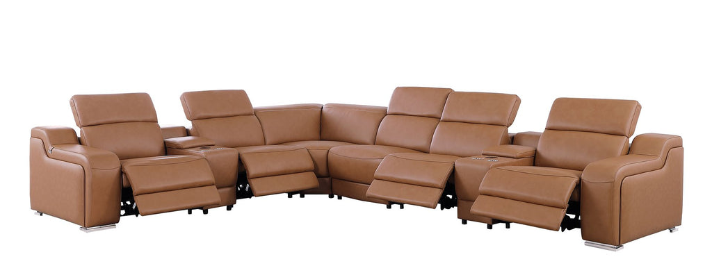 1116 Divanitalia 8-Piece L-Shaped Sectional Sofa in Top Grain Italian Leather with 4 Power Recliners & Power Headrests - Cognac - SKU 1116-COGNAC-8PC-4PWR-SECTIONAL - GROUP - view 4