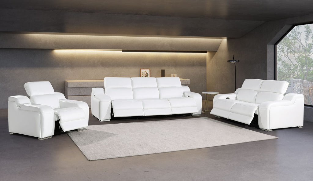 1116 Divanitalia 6-Piece Modular Power Reclining Sofa, Loveseat & Chair Set in Top Grain Italian Leather with 6 Power Recliners & Power Headrests - White - SKU 1116-WHITE-6.6-HT-3PC - view 2