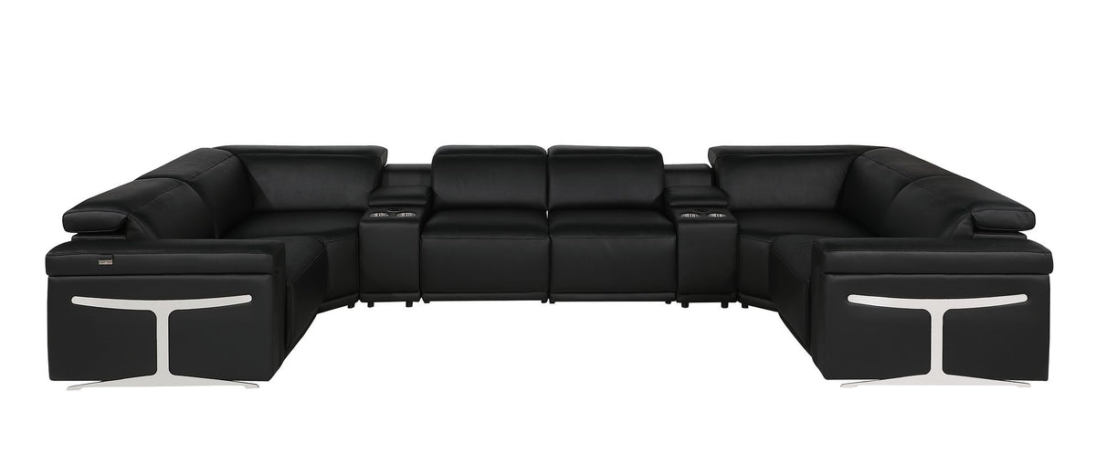 1126 Divanitalia 8-Piece U-Shaped Sectional Sofa in Top Grain Italian Leather with 2 Power Recliners & Power Headrests - Black - SKU 1126-BLACK-8PC-2PWR-U-SECTIONAL-GROUP - view 3
