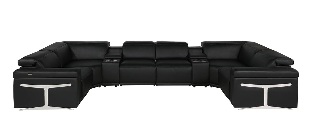 1126 Divanitalia 8-Piece U-Shaped Sectional Sofa in Top Grain Italian Leather with 2 Power Recliners & Power Headrests