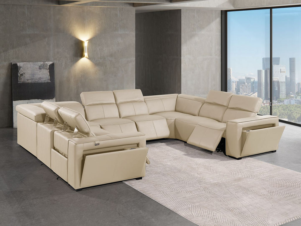 1224 Divanitalia 8-Piece U-Shaped Sectional Sofa in Top Grain Italian Leather with 4 Power Recliners & Power Headrests