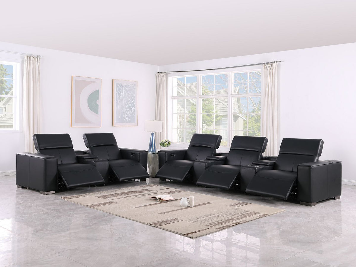 1208 Modular Leather Sofa & Loveseat with 6 Recliners and Power Headrests - Black - SKU 1208-BLACK-8.5-HT - view 2