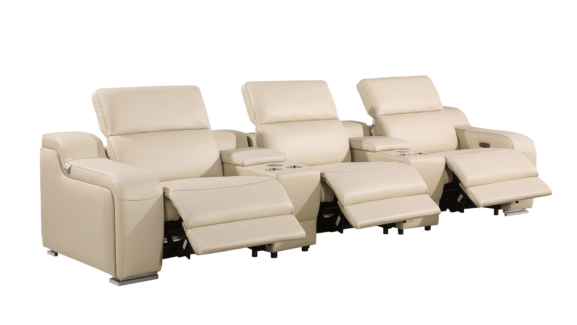 1116 Divanitalia 5-Piece Modular Power Reclining Sofa in Top Grain Italian Leather with 3 Power Recliners & Power Headrests