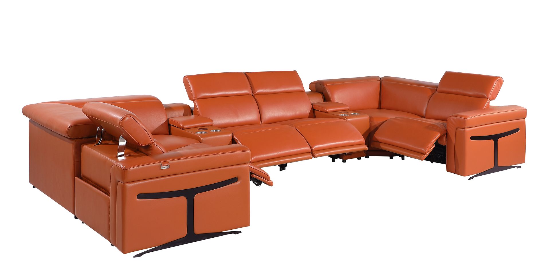 1126 Divanitalia 8-Piece U-Shaped Sectional Sofa in Top Grain Italian Leather with 4 Power Recliners & Power Headrests