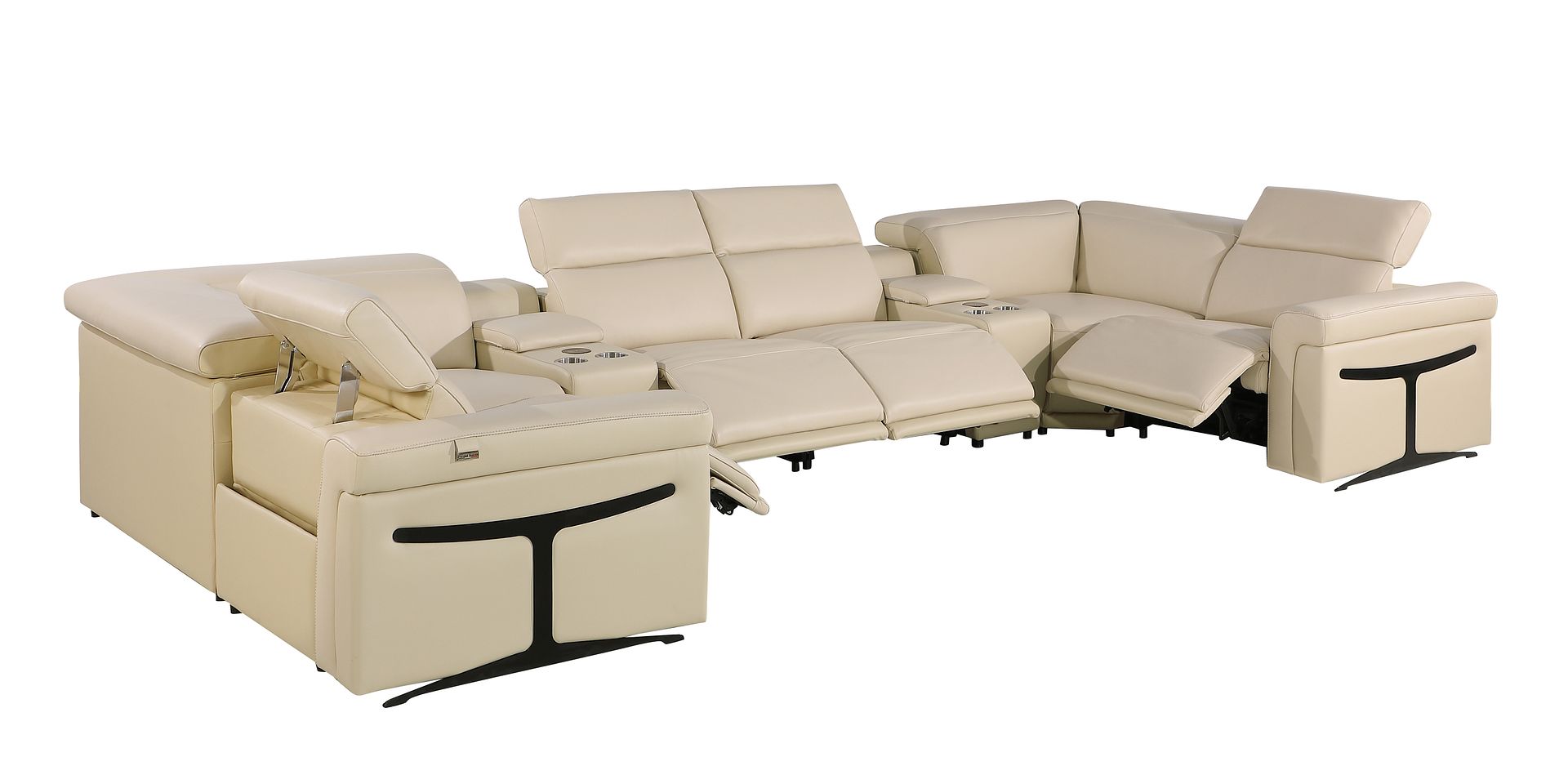 1126 Divanitalia 8-Piece U-Shaped Sectional Sofa in Top Grain Italian Leather with 4 Power Recliners & Power Headrests
