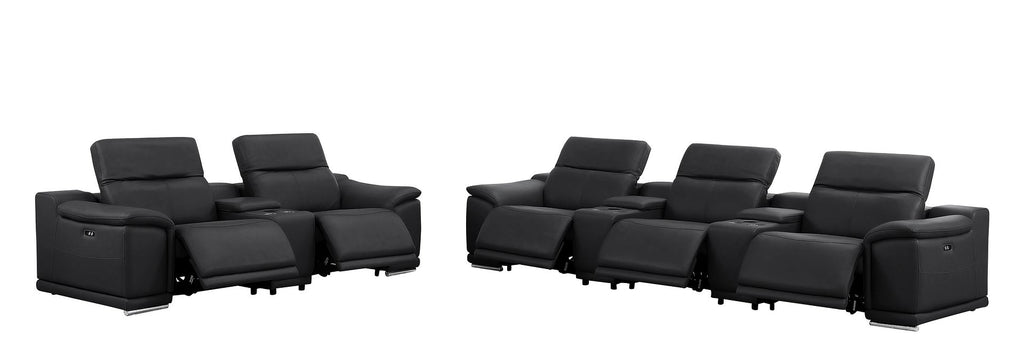 2679 Power Reclining Sofa and Loveseat in Genuine Leather - 5 Recliners with Power Headrests & 3 Consoles - Black - SKU 2679-BLACK-8.5-HT-2PC - view 4