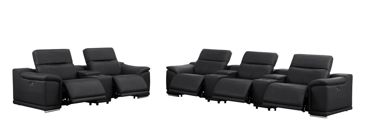 2679 Power Reclining Sofa and Loveseat in Genuine Leather - 5 Recliners with Power Headrests & 3 Consoles - Black - SKU 2679-BLACK-8.5-HT-2PC - view 4