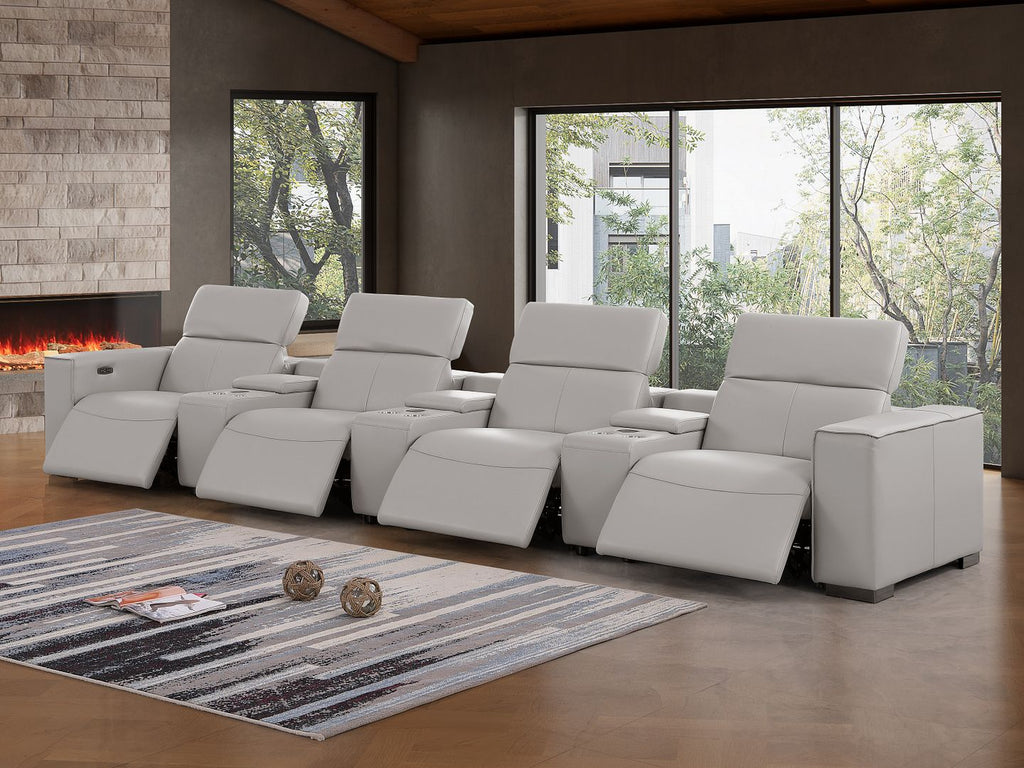 1208 7 Piece Leather Sofa with 4 Power Recliners and Power Headrests - Light Grey - SKU 1208-LT-GREY-S-7.4-HT - view 2