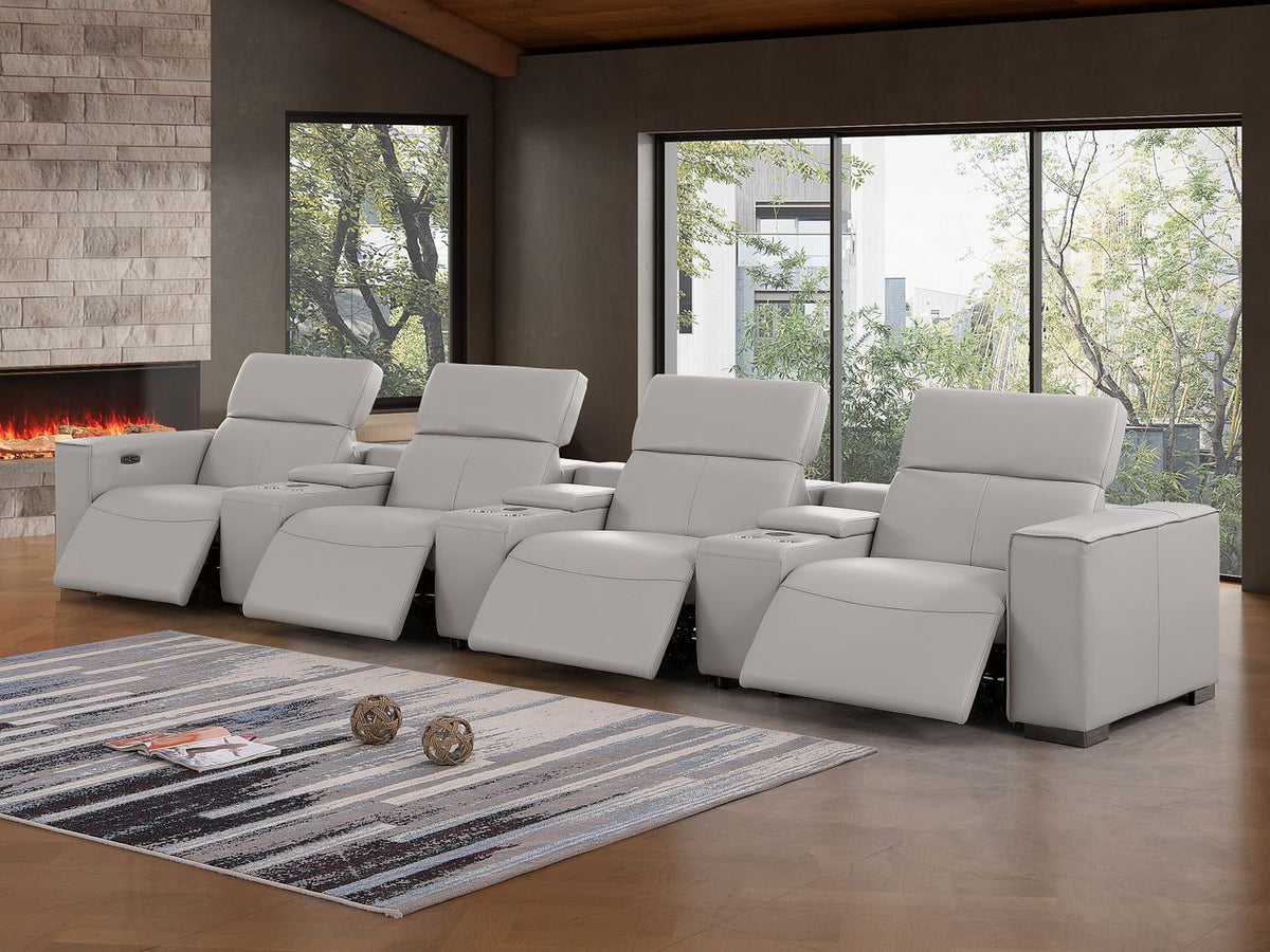 1208 7 Piece Leather Sofa with 4 Power Recliners and Power Headrests - Light Grey - SKU 1208-LT-GREY-S-7.4-HT - view 2