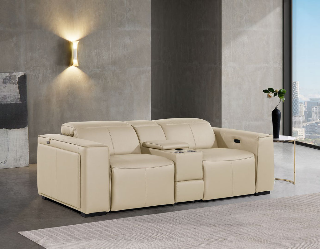 1224 Divanitalia 3-Piece Modular Power Reclining Loveseat in Top Grain Italian Leather with 2 Power Recliners & Power Headrests - Beige - SKU 1224-BEIGE-3.2-HT