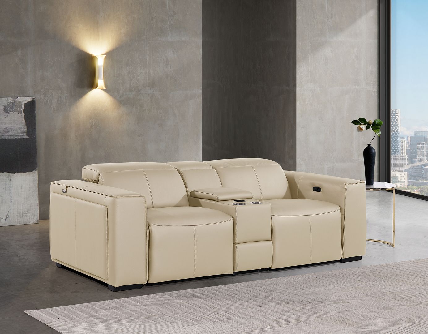 1224 Divanitalia 3-Piece Modular Power Reclining Loveseat in Top Grain Italian Leather with 2 Power Recliners & Power Headrests - Beige