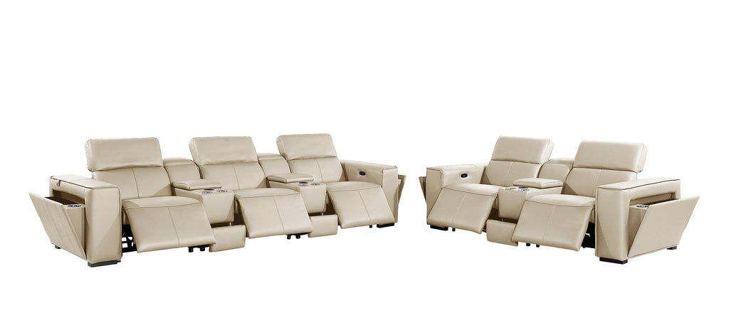 1224 Divanitalia 8-Piece Modular Power Reclining Sofa & Loveseat Set in Top Grain Italian Leather with 5 Power Recliners & Power Headrests - Beige - SKU 1224-BEIGE-8.5-HT-2PC - view 4