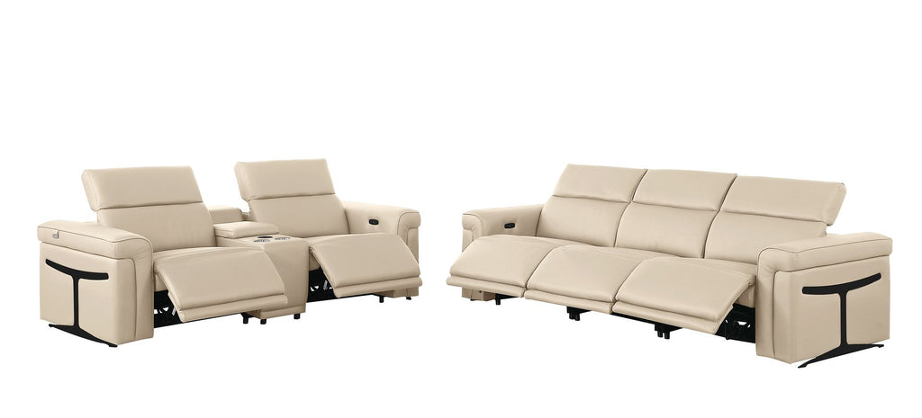 1126 Divanitalia 6-Piece Modular Power Reclining Sofa and Console Loveseat Set in Top Grain Italian Leather with 5 Power Recliners & Power Headrests - Beige - SKU 1126-BEIGE-6.5-HT - view 4