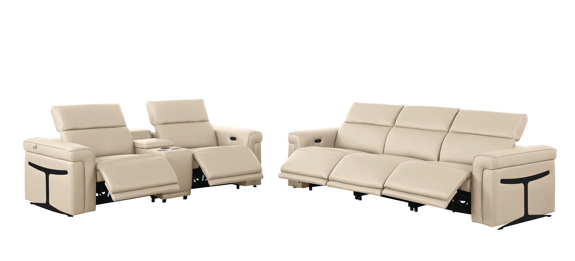 1126 Divanitalia 6-Piece Modular Power Reclining Sofa and Console Loveseat Set in Top Grain Italian Leather with 5 Power Recliners & Power Headrests - Beige - SKU 1126-BEIGE-6.5-HT - view 4