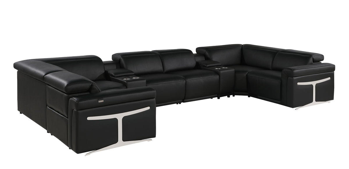 1126 Divanitalia 8-Piece U-Shaped Sectional Sofa in Top Grain Italian Leather with 2 Power Recliners & Power Headrests - Black - SKU 1126-BLACK-8PC-2PWR-U-SECTIONAL-GROUP - view 5