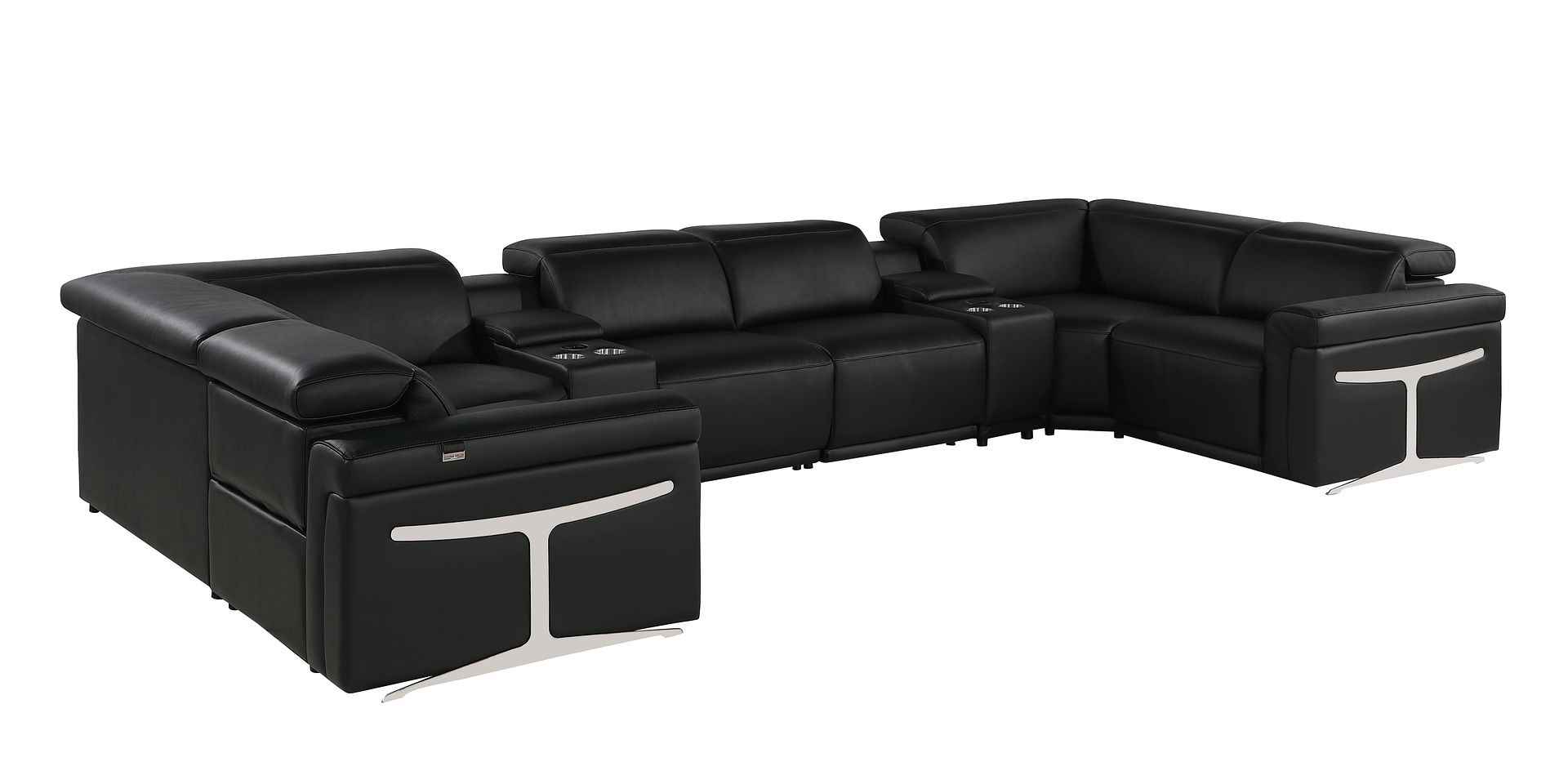 1126 Divanitalia 8-Piece U-Shaped Sectional Sofa in Top Grain Italian Leather with 2 Power Recliners & Power Headrests