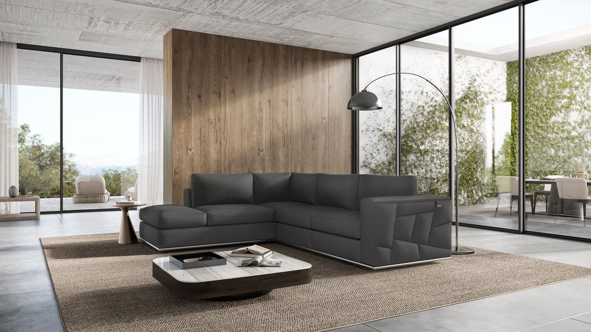 998 Divanitalia Cream Left Arm Facing Sectional Sofa in Top-grain Italian Leather - Dark Grey - SKU 998-Sectional-LAF-CHAISE-DARK GREY