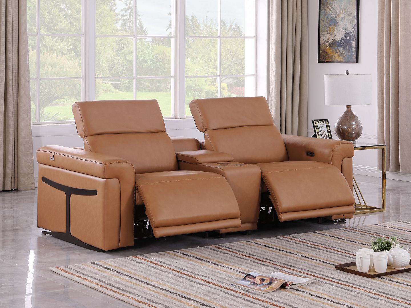 1126 Divanitalia 3-Piece Modular Power Reclining Loveseat in Top Grain Italian Leather with 2 Power Recliners & Power Headrests