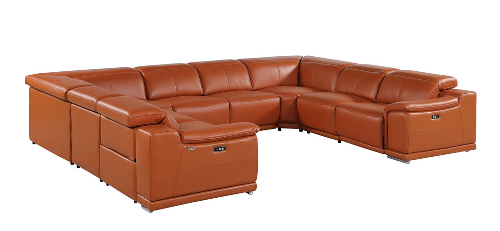 9762 Divanitalia 8-Piece U-Shaped Top Grain Italian Leather Sectional Sofa with 4 Power Recliners