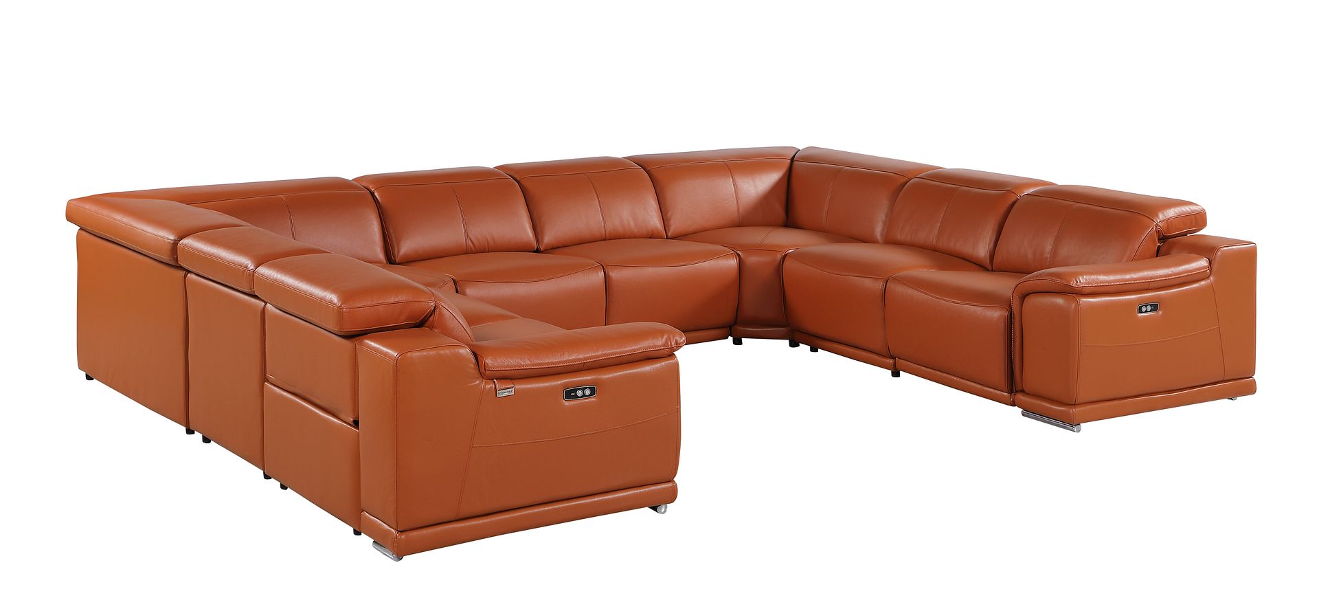 9762 Divanitalia 8-Piece U-Shaped Top Grain Italian Leather Sectional Sofa with 4 Power Recliners