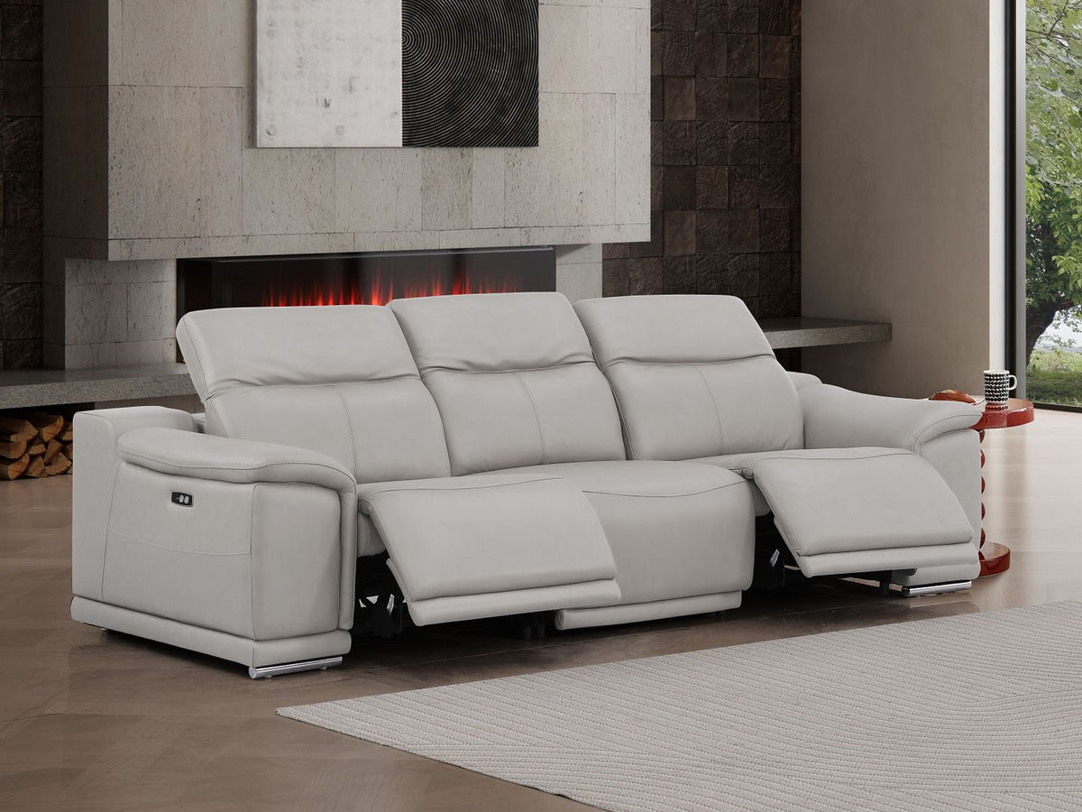 2679 Genuine Leather Sofa with Dual Power Recliners - Light Grey - SKU 2679-LT-GRAY-3.2-S-HT - view 2
